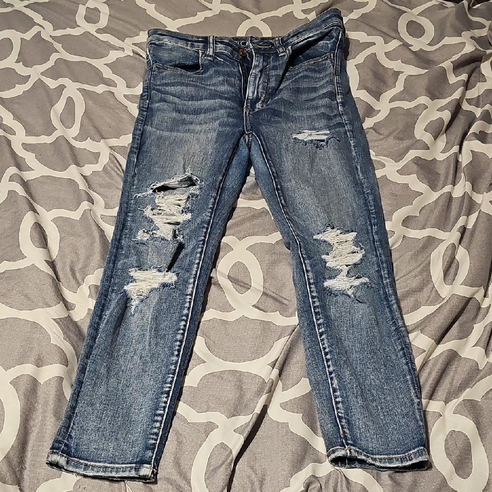 American Eagle Outfitters Ripped Blue Skinny Jeans